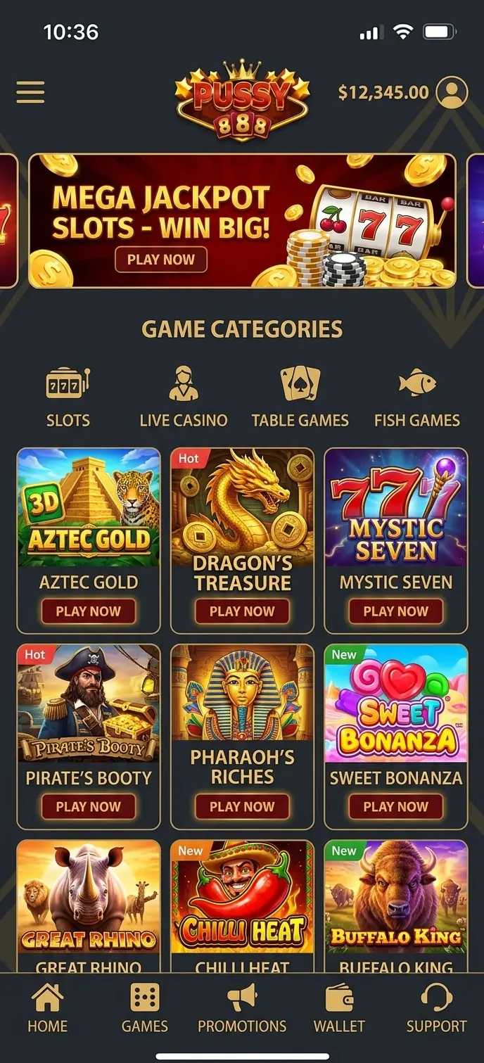 Pussy888 Malaysia game lobby with slots